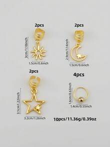 10 Pieces Of Bohemian-Style Hair Rings Featuring Stars And Moons. Perfect For Festivals, Parties And Dates.