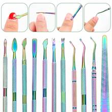 14pcs Cuticle Pusher And Nail File Set, Professional Stainless Steel Nail Care Set, Cuticle Pusher, Manicure & Pedicure Tools, UV Gel Polish Remover, Groove Cleaning Kit For Fingernails And Toenails Dead Skin Nail Tech Supplies - 彩色 - 查看 2