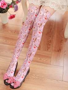 Peach Blossom Inspired Print Tights - Multicolor - View 2