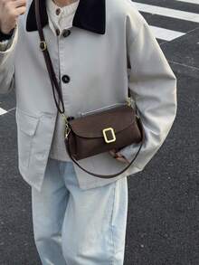 女士单肩包，时尚简约优雅复古翻盖包，适合购物和通勤，咖啡色 - 咖啡 - 查看 5