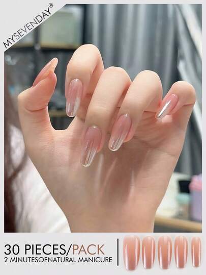 30 piezas de uñas postizas con degradado de piel desnuda/escamas de uñas. Incluye pegamento de gelatina y tiras de frotamiento. Adecuado para agregación, reutilizable para uso diario. Puede mejorar su temperamento.