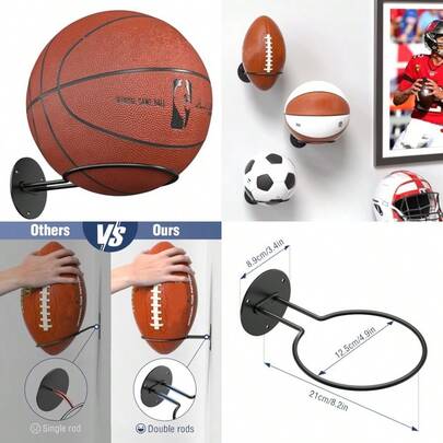 Ball Storage Holder Wall Mount: Black Room Decor For Basketball Rugby Soccer Football Baseball Display Rack - Boys Sports Accessories Organizer