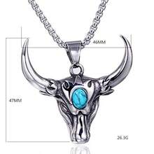 Collar colgante cruz toro gótico acero inoxidable con turquesa joyería punk - como en la foto - Ver 1