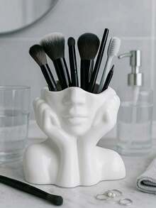 1pc Ceramic-Look Toothbrush Holder, Freestanding Storage Rack For Bathroom Countertop, Multi-Function Toothbrush & Toothpaste Organizer, Durable And Elegant Home Decor Accessory, Fashionable Bathroom Supplies - Multicolor - View 6