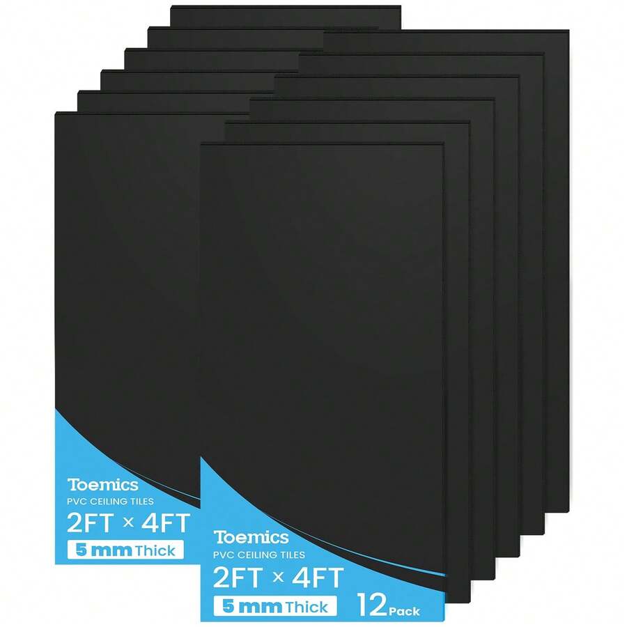 Drop Ceiling Tiles 2ft X 4ft PVC Waterproof Panel Cover 5mm Washable And Fire-Rated Drop Tile 48 Sq. Ft - Black - 黑色 - 查看 1