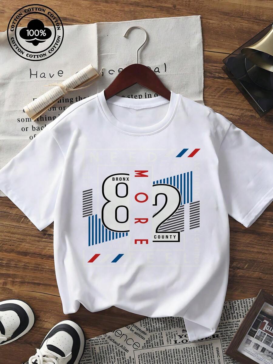 Damen Lässig Kurzarm T-Shirt Vintage Racing Nummer 82 Grafik-Muster Rundhals Tee Streetwear Y2K Sommer Loose Fit Top - Weiss - Übersicht 1