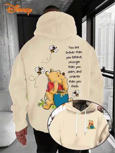  Officially Authorized By Disney, Men's < < Winnie The Pooh > > Printed Hooded Sweaters Are Soft And Loose Pullovers With Classic Disney Prints, Which Are Warm And Comfortable In Winter And Machine-Washed Hoodies, Suitable For Theme Activities And Leisure Dress.