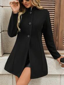 Abrigo de mujer, ropa exterior casual de unicolor simple para otoño/invierno, abrigos de invierno para mujeres, chaquetas - Negro - Ver 3