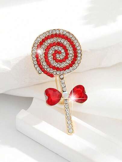 1pc Fashionable Glamorous Full Rhinestone Cute Lollipop Brooch Pin, Suitable For Women's Bags, Scarves, Suits, Daily Wear, Parties, Holidays Gift