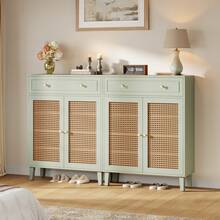 Tribesigns Shoe Cabinet With Doors And Drawer, 6 Tier Modern Boho Shoe Organizer Storage Cabinet With Adjustable Shelf, Rattan Tall Shoe Rack Cabinet For Entryway, Living Room, Mint Green - Mint Green - View 10