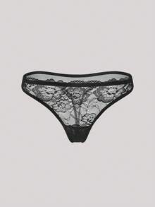 Hourtrue 1套女款素色蕾絲無鋼圈舒適內衣文胸與內褲兩件組，性感內衣，優雅套裝，蕾絲優雅文胸與內褲套裝，適合夏季 - 黑色 - 查看 5