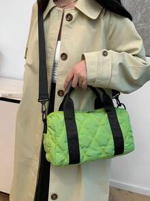 1pc New Women Handbag - Rhombus Casual Large Capacity Bag - Young Outdoor Tote Bag - Green - View 3