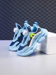 Teenagers' Fashion Breathable Mesh Casual Sports Shoes, Hook And Loop Running Sneakers For Students - Blue - View 2