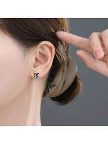 1 Piece Of Sterling Silver New Black Bow Earrings For Women With Micro-Inlay Design Classic Fashion Temperament Sweet Earrings