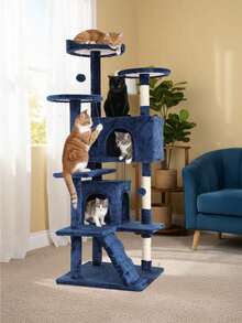 Tree Tower Indoor Cats, 53.9in Multi-Level Furniture Activity Center, House With Sisal Scratching Post, Large Dual Condo, Climbing Ladder, Plush Toy Kitten - 灰燼 - 查看 9