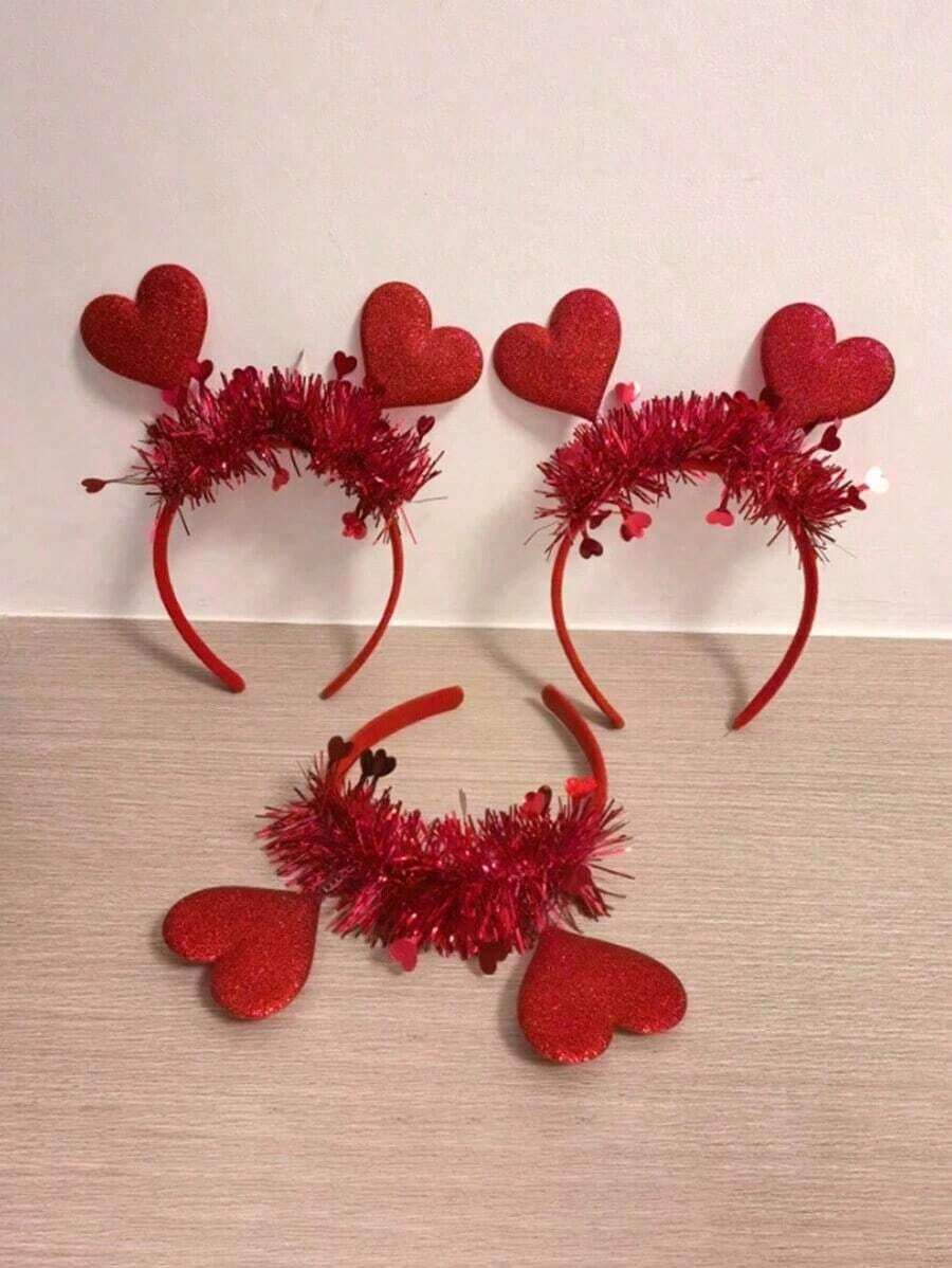 1pcs Valentine's Day Headband, Heart-Shaped Hair Hoop, Wedding Atmosphere Decor, Valentine's Party Supplies, Bridal/Bridesmaid Headpiece - 紅色 - 查看 1