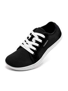 HOBIBEAR 女士宽头赤足鞋，黑白配色，男女通用，瑜伽鞋、健步鞋、帆布系带运动鞋