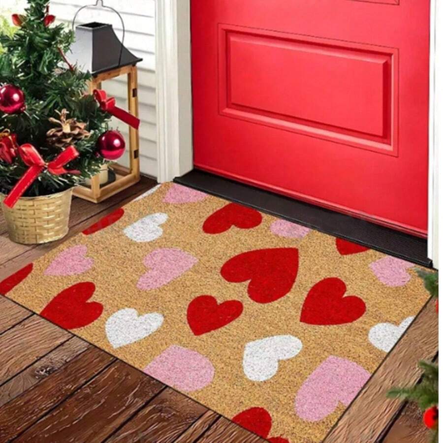 1 件心形门垫 - 这款红粉相间的丝绒门垫饰有心形图案，是情人节的理想之选。适用于室内外入口、门廊或婚礼装饰。可水洗，可重复使用。 - 彩色 - 查看 1