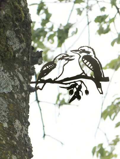 1件金属鸟形装饰品 - 创意户外花园庭院装饰，铁艺树枝艺术品，适合春季栅栏装饰