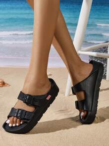 Nuevas sandalias de moda para mujer, zapatos de plataforma versátiles con suela gruesa, EVA ligera, cómodos, suaves, estables, con doble hebilla ajustable, premium, para fiesta, playa, oficina, caminar, con absorción de impactos - Negro - Ver 13