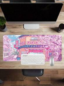 Extra Smooth Anime Desk Mat - Cute Anime Desk Pad - Large Size Gaming/Streaming Desk Mat, Featuring Adorable Cat Cafe And Pink Sakura Flower Pattern, Non-Slip Rubber Base, Suitable For Computer, Laptop, Keyboard And Mouse - Perfect Choice For Anime Fans And Home Office Decor. Office Desk Accessories Desk Accessories Office Supplies - Cute Cat Cafe and Pink Cherry Blossoms - View 2