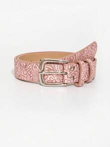 1pc Women's Vintage Maillard Style Belt With Square Buckle, Suitable For Daily Wear In Autumn And Winter Casual Summer, School Fall, Autumn, Halloween - 淺粉色 - 查看 1