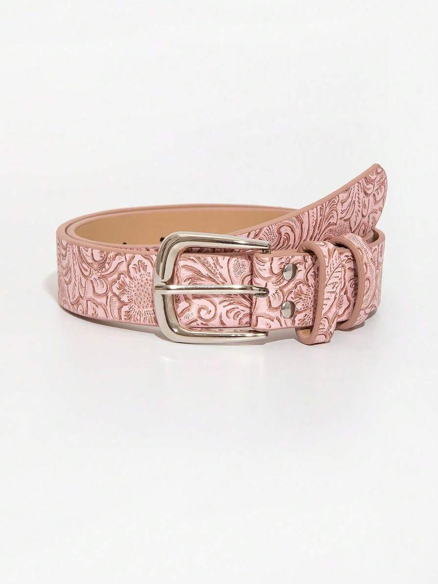 1pc Women's Vintage Maillard Style Belt With Square Buckle, Suitable For Daily Wear In Autumn And Winter Casual Summer, School Fall, Autumn, Halloween - 淺粉色 - 查看 1