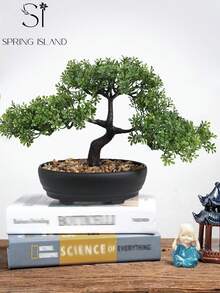 1棵人造盆栽树，黑色花盆，高7.9英寸（20厘米），绿色仿真植物，适合家居和办公室装饰 | 非常适合摆放在书架、书桌、浴室 | 农舍风格节日装饰、情人节装饰、春夏装饰、家居装饰 - 綠色-B - 查看 6