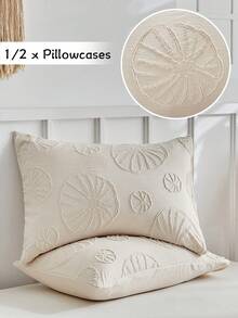 半件装卡其色波西米亚风簇绒纹理枕套，复古田园风树叶图案枕套，适用于卧室、客厅，波西米亚家居装饰，柔软透气，可机洗，四季皆宜，不含枕芯 - 卡其色 - 查看 1