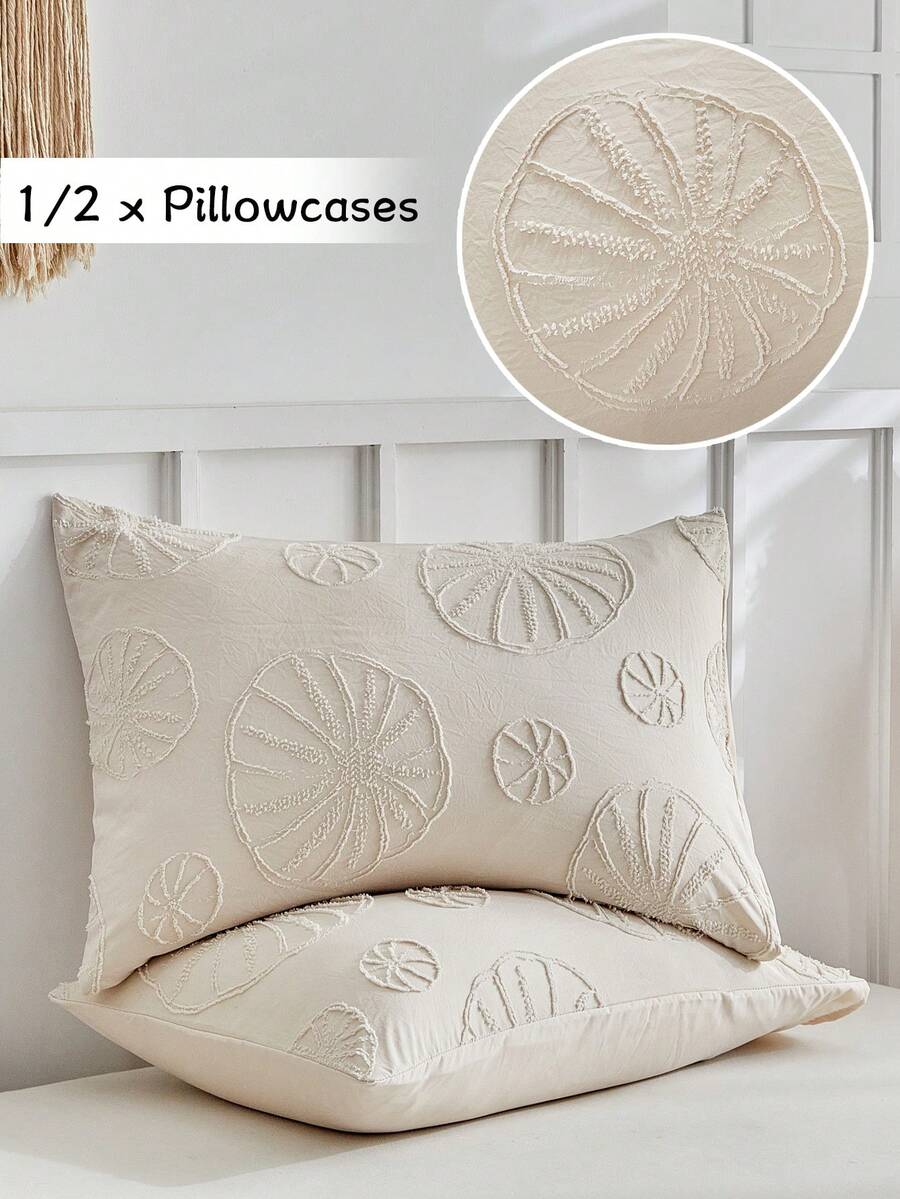 半件装卡其色波西米亚风簇绒纹理枕套，复古田园风树叶图案枕套，适用于卧室、客厅，波西米亚家居装饰，柔软透气，可机洗，四季皆宜，不含枕芯 - 卡其色 - 查看 1