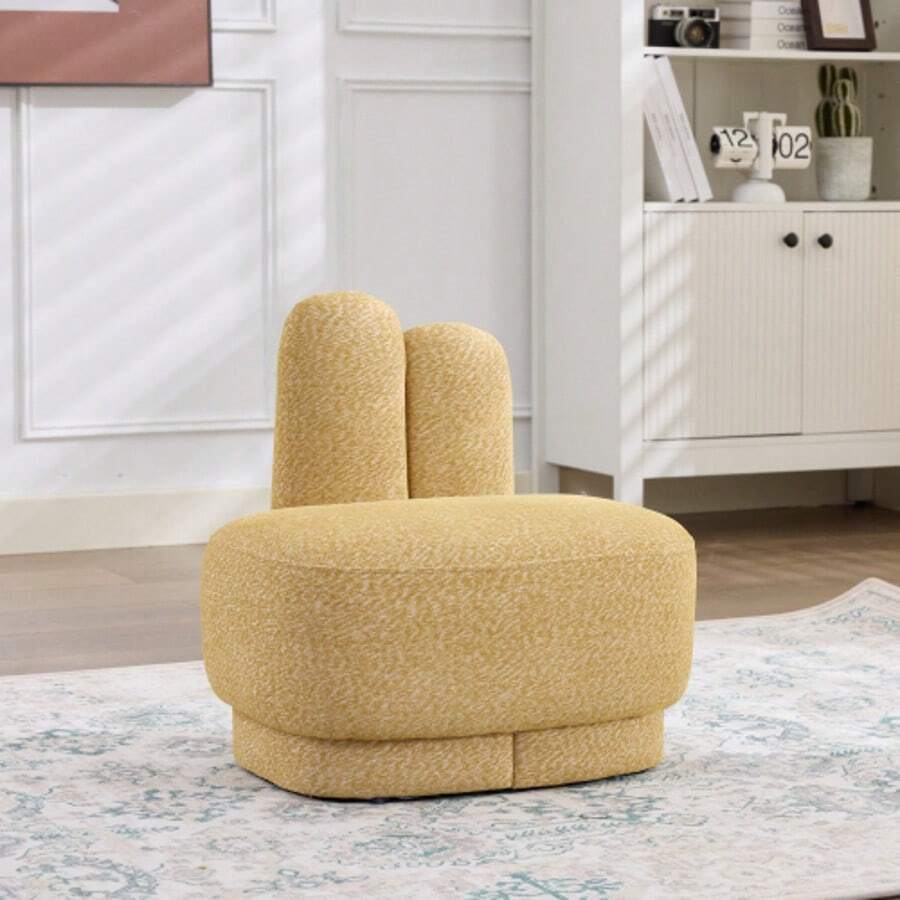 Cozy Bunny-Ear Fabric Ottoman, Fixed Padded Stool With Cute Ears, No Storage Space, Not Removable - 黃色 - 查看 1