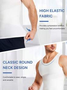 TAILONG Mens Compression Shirt - Slimming Body Shaper Sleeveless Workout Tank Top Undershirts Tummy Control Vest - 白色 - 查看 3
