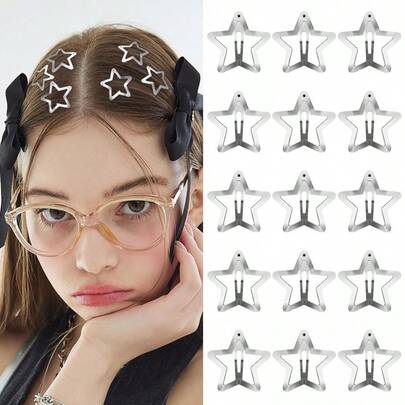 10-Piece Star Hair Clips For Women,  Hair Clips, 2000s Y2K Anti-Slip Star Hair Accessories, Cute Silver Metal Hair Clips
