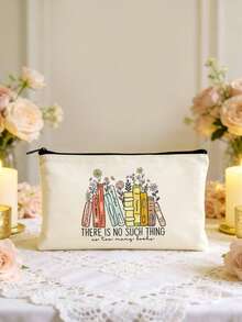 1/2件套 书迷主题创意书籍插画帆布书包，带拉链的铅笔盒套装，印有励志的“你真棒”图案，学院风帆布手提袋套装，适合返校、毕业、旅行、生日、周年纪念、教师节，以及作为感谢礼物送给同学、朋友、学生和老师。 - 米色 - 查看 49