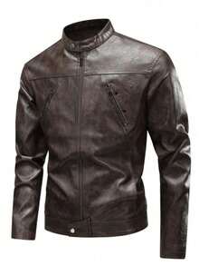 Nueva Chamarra Motera para Hombre en Piel Sintética con Cuello Alto - Estilo Urbano y Racing - Blanco - Ver 6