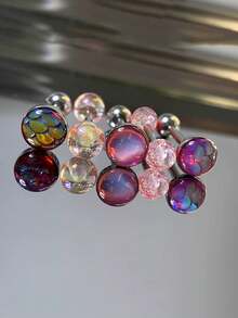 5pcs Cute Candy Color Tongue Rings, Pink, Purple, Green, Blue, Yellow, Women's Piercing Jewelry, Suitable For Daily Wear - 5-piece Set - View 11