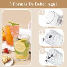2 Pcs Taza de vidrio con Tapa y Pajita,Juego de Tazas de Café de 400ML,Juego Moderno de Taza de Café Exquisita,Apto Tanto para Frío Como para Calor para Cerveza,Whisky,Capuchino,Té,Leche,Cola - 1 pieza - Ver 8