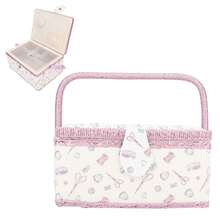 Cesta de costura vintage, organizador de caja de almacenamiento de agujas de hilo artesanal de tela para el hogar - Rosa - Ver 5