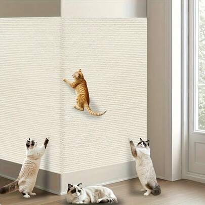 1pc 15.75" X 118.11" Self-Adhesive Cat Scratch Pad | Durable Sisal-Polyester Blend - Furniture Protector, Removable & Wall-Mountable | Suitable For Indoor Cats