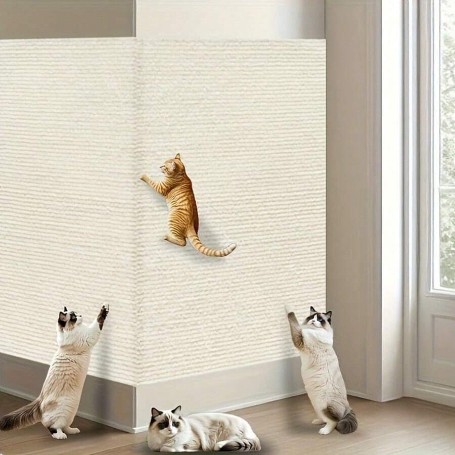 1pc 15.75" X 118.11" Self-Adhesive Cat Scratch Pad | Durable Sisal-Polyester Blend - Furniture Protector, Removable & Wall-Mountable | Suitable For Indoor Cats - 15.75*118.11in - View 1