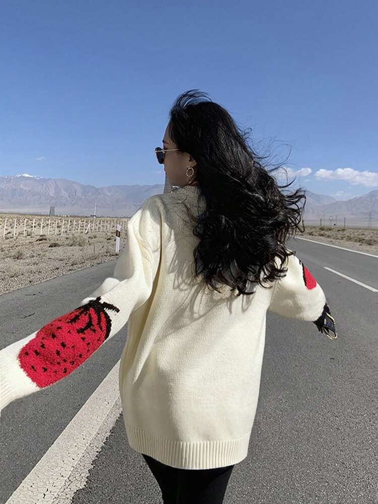 YCYC 女款寬鬆慵懶軟針織毛衣 秋冬新款長袖針織上衣 - 杏色 - 查看 6