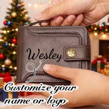 Personalized Christmas Men's Custom Wallet With Engraved Name And Logo - Retro Style Faux Leather Perfect As A Birthday Anniversary Father's Day Boyfriend Gift For Men Mini Wallet Men Wallet Leather Small Wallet - Multicolor - View 3