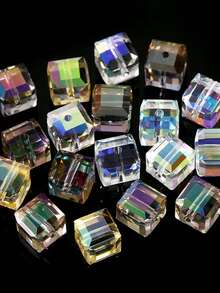 50pcs/Bag AB Cube Glass Beads, Faceted Square Glass Beads Transparent Spacer Beads For Jewelry Making DIY Craft Supplies - Multicolor - View 7