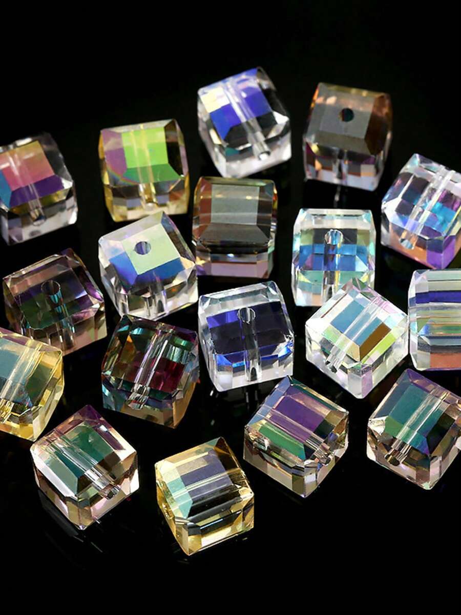 50pcs/Bag AB Cube Glass Beads, Faceted Square Glass Beads Transparent Spacer Beads For Jewelry Making DIY Craft Supplies - Multicolor - View 1