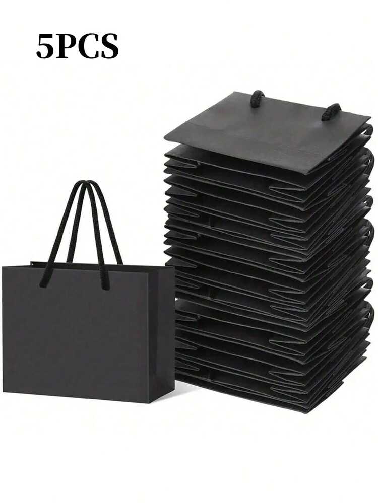 10pcs Black Kraft Paper Bags With Handles, Black Gift Bags, Solid Color Gift Bags, Small Portable Shopping Bags Suitable For Boutiques, Weddings, Baby Showers, Birthday Parties, Gift Bags, Bridesmaid Bags, Mother's Day, Graduation - Multicolor - View 10