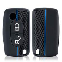 适用于雪铁龙 C2 C3 C4 C5 C6 Xsara Berlingo、标致 207 307 308 407 607 807 的优质硅胶汽车钥匙套 - 防震、防尘、防刮，全方位保护钥匙壳，柔软耐用材质，完美贴合汽车钥匙 - A - 查看 4
