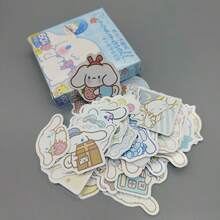 一套/60张 日本卡通人物大耳朵和小白狗贴纸，可爱卡通贴纸，可用于行李箱装饰、跨境扭蛋账号贴纸、节日礼物，可爱又实惠，营造惊喜感，赠送朋友（随机风格） - 彩色 - 查看 1