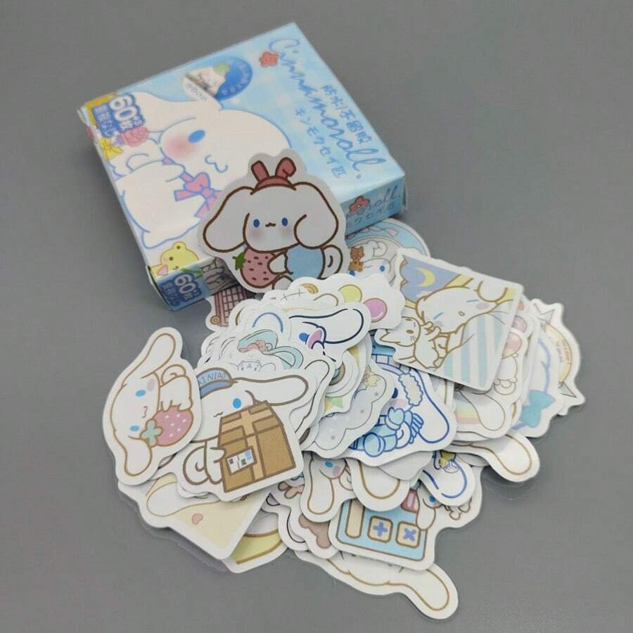 一套/60张 日本卡通人物大耳朵和小白狗贴纸，可爱卡通贴纸，可用于行李箱装饰、跨境扭蛋账号贴纸、节日礼物，可爱又实惠，营造惊喜感，赠送朋友（随机风格） - 彩色 - 查看 1