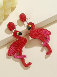 1对卡通火烈鸟串珠耳环 - 创意时尚女式首饰，手工波西米亚风格