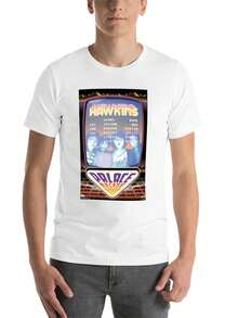 Hawkins Arcade Poster-Streetwear Short Sleeve With Bold LANLAO Lettering & Portrait Print, Machine Washable Round Neck Casual Summer Top For Urban Fashion, Gym, Parties & Casual Attire - Youth Style Apparel, Gym Outfit, Party Clothing,  Design, Stretchy Fabric, Breathable Material, Printed Shirt, Young, Fashion Enthusiasts - 白色 - 查看 6